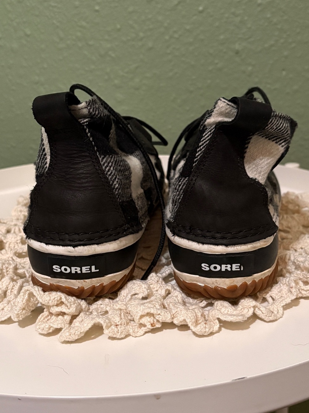 Sorel Black & White Plaid Lace-Up Ankle Duck Boots - Picture 3 of 6